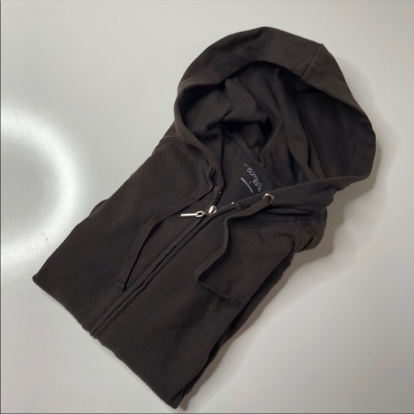 NEW York & Company Chocolate Brown Ruched Sleeve Pocket Zipup Hoodie SIZE S - Picture 9 of 12